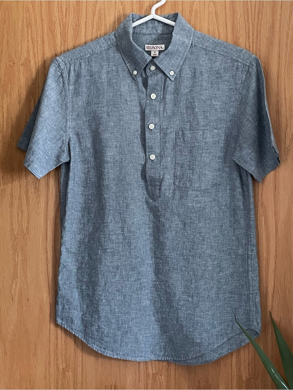 Merona Chambray Short-Sleeve Button-Down Popover Shirt in Light Blue